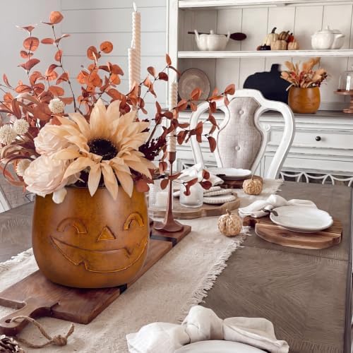 2 Pcs Halloween Terracotta Jack-o'-Lantern Pumpkin Bucket Vase Decor