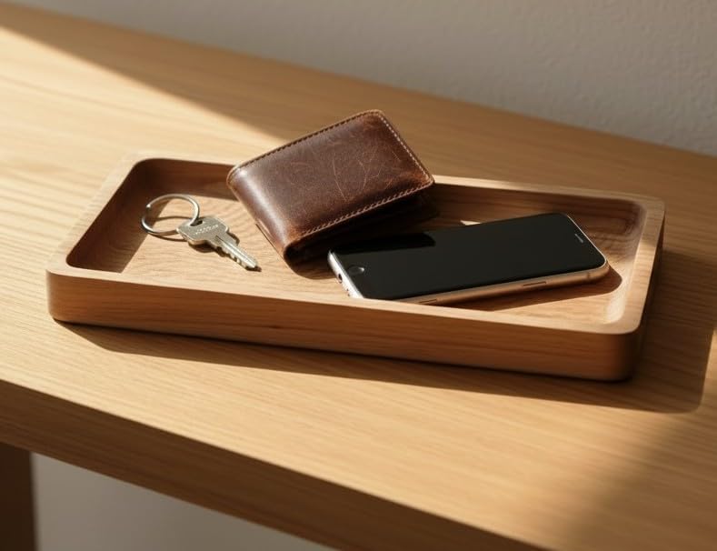 SRCraft Cherry Valet Tray for Men and Women, Wooden Catchall Organizer | Solid cherry wood valet tray for keys, wallet