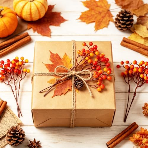 Fangoo 20 Pack 7 Inch Fall Artificial Orange Berry Stems Orange Berries Picks Holly Berry Branches Decorations for Tree Ornaments Fall Bouquets Wreath DIY Crafts Thanksgiving Harvest Autumn Home Decor