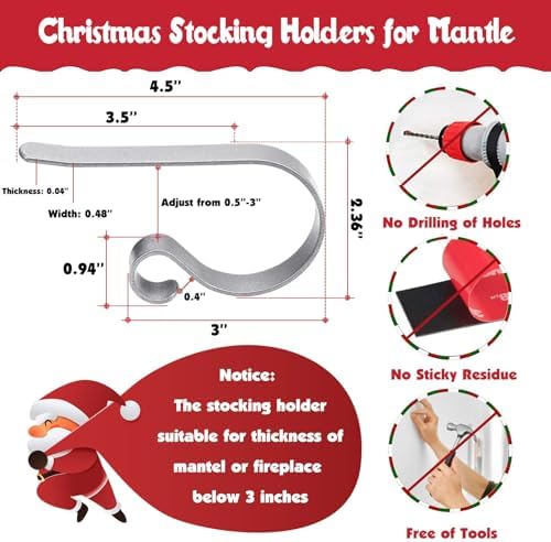 Christmas Stocking Holder, 4 Pack Stocking Holders for Mantle, Adjustable