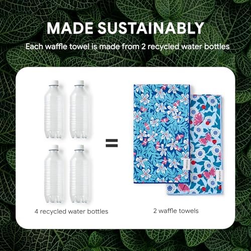 RECYCO Waffle Kitchen Towel Set of 2 - Quick Dry Microfiber Sustainable Dish Towels - Absorbent Reusable Cleaning Tea Towels - Lightweight Hand Towels,16”x 28”, Cloud Blue