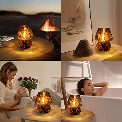 ONEWISH Mushroom Lamp Small Vintage Table Lamp for Bedroom Set of 2, Nightstand Bedside Lamp Translucent Glass
