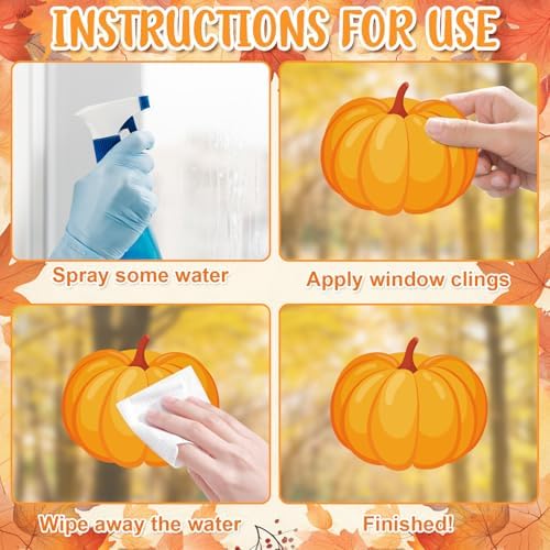 Fall Thanksgiving Window Clings 6 Sheets, Large Turkey Fall Leaves Reusable Window Decals Stickers for Home Autumn Thanksgiving Party Decorations Supplies (Turkey)