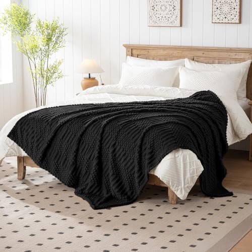 Black Throw Blanket - Soft & Fluffy Fleece, Cute & Aesthetic, Perfect for Sofa, Couch, Chair, Bed, Living Room &