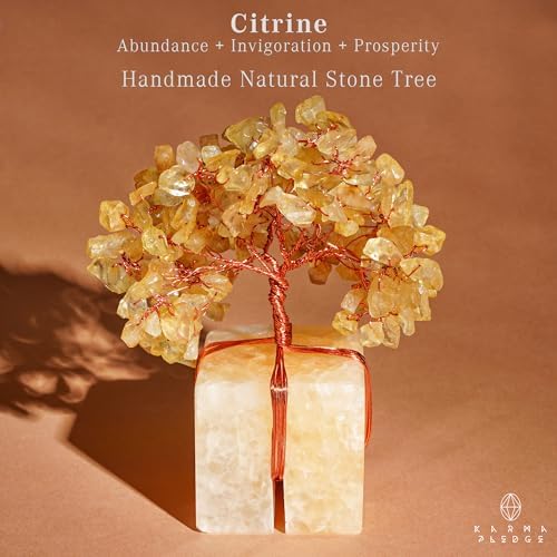 KARMAPLEDGE Chakra Tree of Life for Unique Gifts for Mom, Dad, Home and Office Decor, Handmade Citrine Healing Crystal