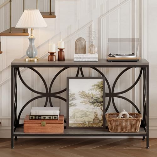 GiftGo Narrow Sofa Table 47.2 Inch, Industrial Sofa Table Behind Couch, Vintage Entry Console Table with Storage for