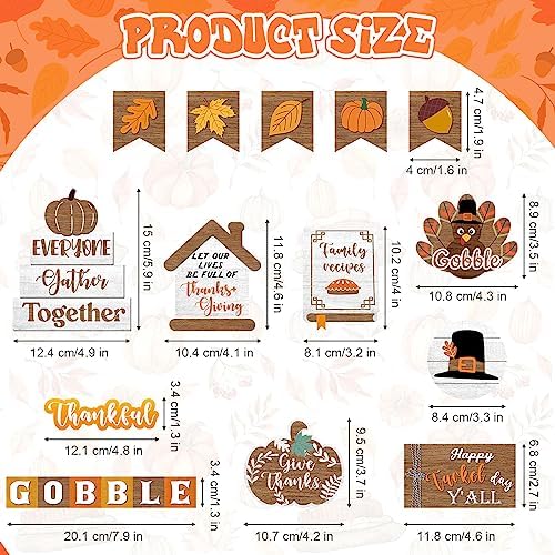 14 Pcs Fall Tiered Tray Decor Set, Thanksgiving Wooden Table Sign