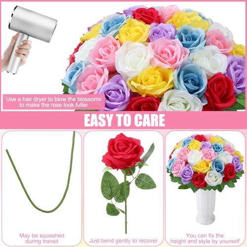 36 Pcs Mixed 6 Color Artificial Roses with Long Stems