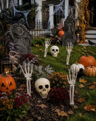 Vivinova 6P Halloween Skeleton Decorations Outdoor, 2 Realistic Skull Heads