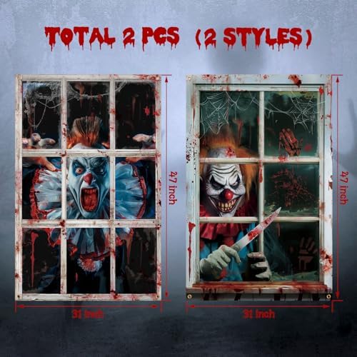 Newwiee 2 Pcs Scary Halloween Curtain Window Silhouette Cover, Clown