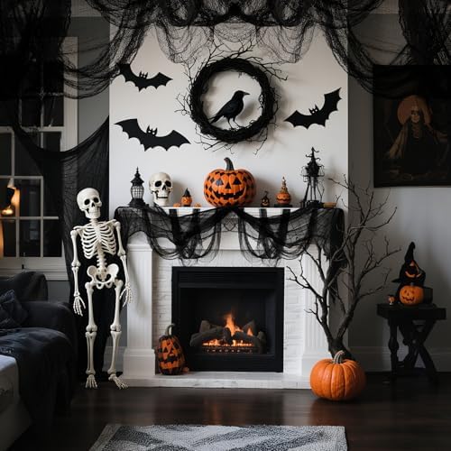 8 Pack Black Halloween Gauze Creepy Cloth Fabric Tapestry Decor,72 x 30 inch Indoor Outdoor Spooky Halloween Decorations for Home Wall Party Table Yard Haunted House