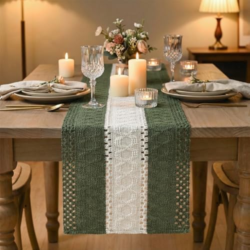 Artoid Mode Army Green Farmhouse Woven Table Runner 12x108 Inch