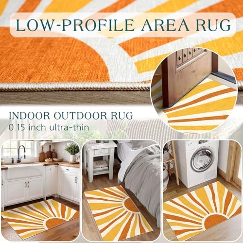 Front Door Mat Indoor Outside Entrance - 2x3 Orange Boho Sun Rug