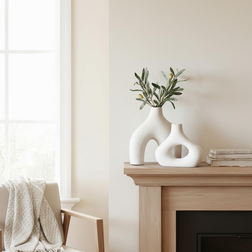 White Large Ceramic Vase / Warm White / Set of 2
