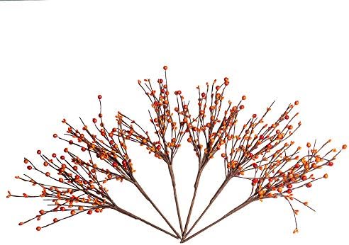 JINGHONG 6 Pack Fall Berry Stems 17" Tall Orange Berry Picks Artificial Floral Picks for Vases Centerpieces AutumnThanksgiving Harvest Festival Celebration(Orange)
