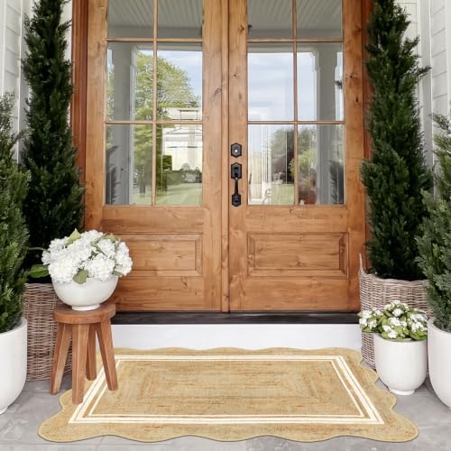Boho Scalloped Outdoor Rug, 28"x43" Front Door Mat Indoor Entrance