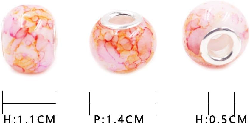 mm Murano Large Hole Glass Beads / Watercolor Effect Glass Beads / Silver / 10 x 15 / Set of 100