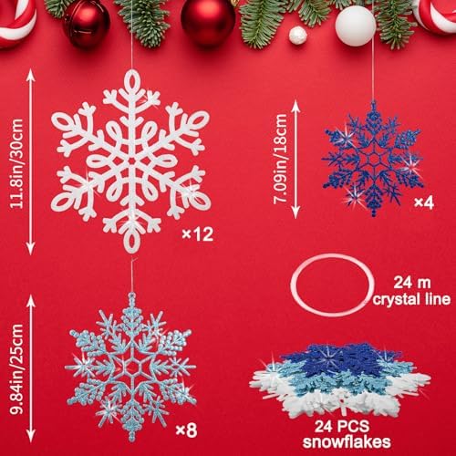 12" Hanging Snowflake Decorations, Large Snowflakes Ornaments White