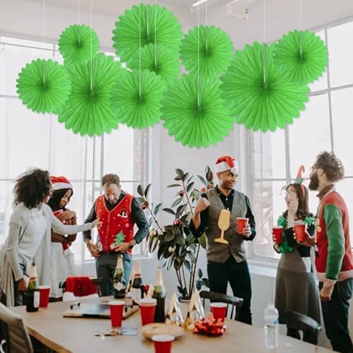 20 Pcs Grass Green Hanging Paper Fan, Hanging Honeycomb Round Paper Fans for Weddings, Birthdays, St. Patrick's Day, Baby Showers, Classroom, Events Ceiling Party Supplies Decorations
