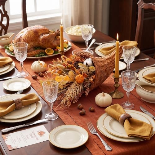 Funnymoom Fall Cornucopia Centerpiece Set with Leaves Pumpkin, Rustic