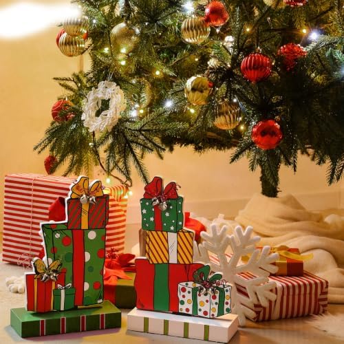 Amyhill 2 Pcs Christmas Table Decorations 5.9 Inch Xmas Gift Box Wood Signs