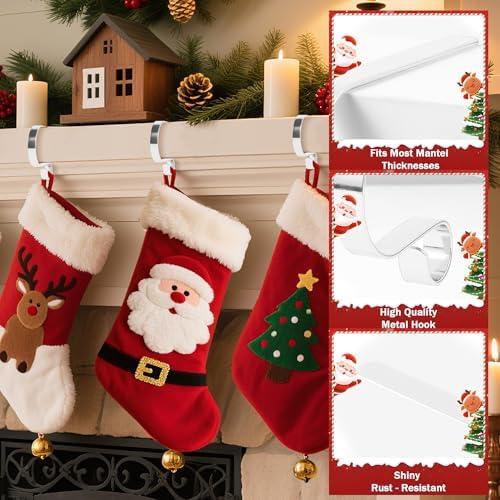 TAROSE Stocking Holders for Mantle, Christmas Stocking Holder Set of 6, Mantle Stocking Hanger Fireplace Hooks for Christmas Party Decoration Supplies(Silver)