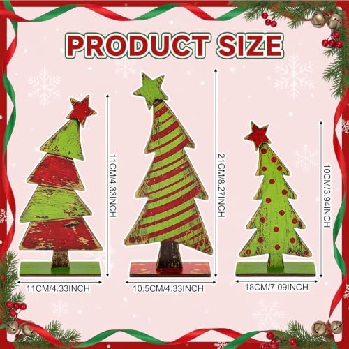 3 Pcs Lime Green Wooden Christmas Tree Tabletop Decorations
