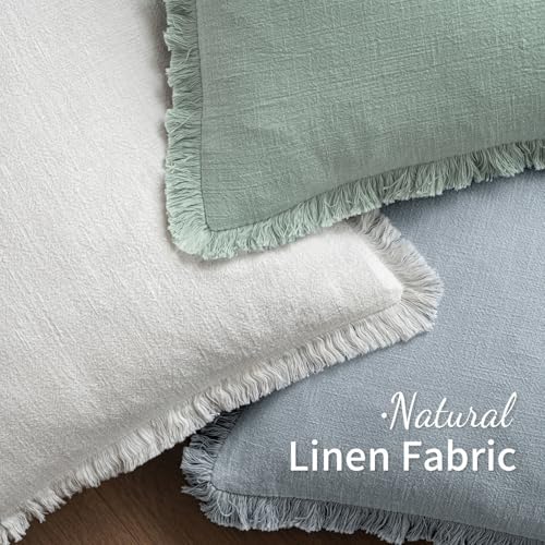 MIULEE Boho Linen Fringe Decorative Throw Pillow Covers Sky Blue 18x18