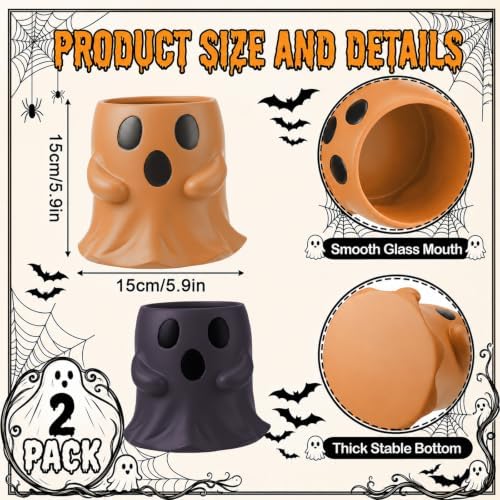 2 Pcs Halloween Terracota and Black Ghost Bucket Decor, 6 Inch