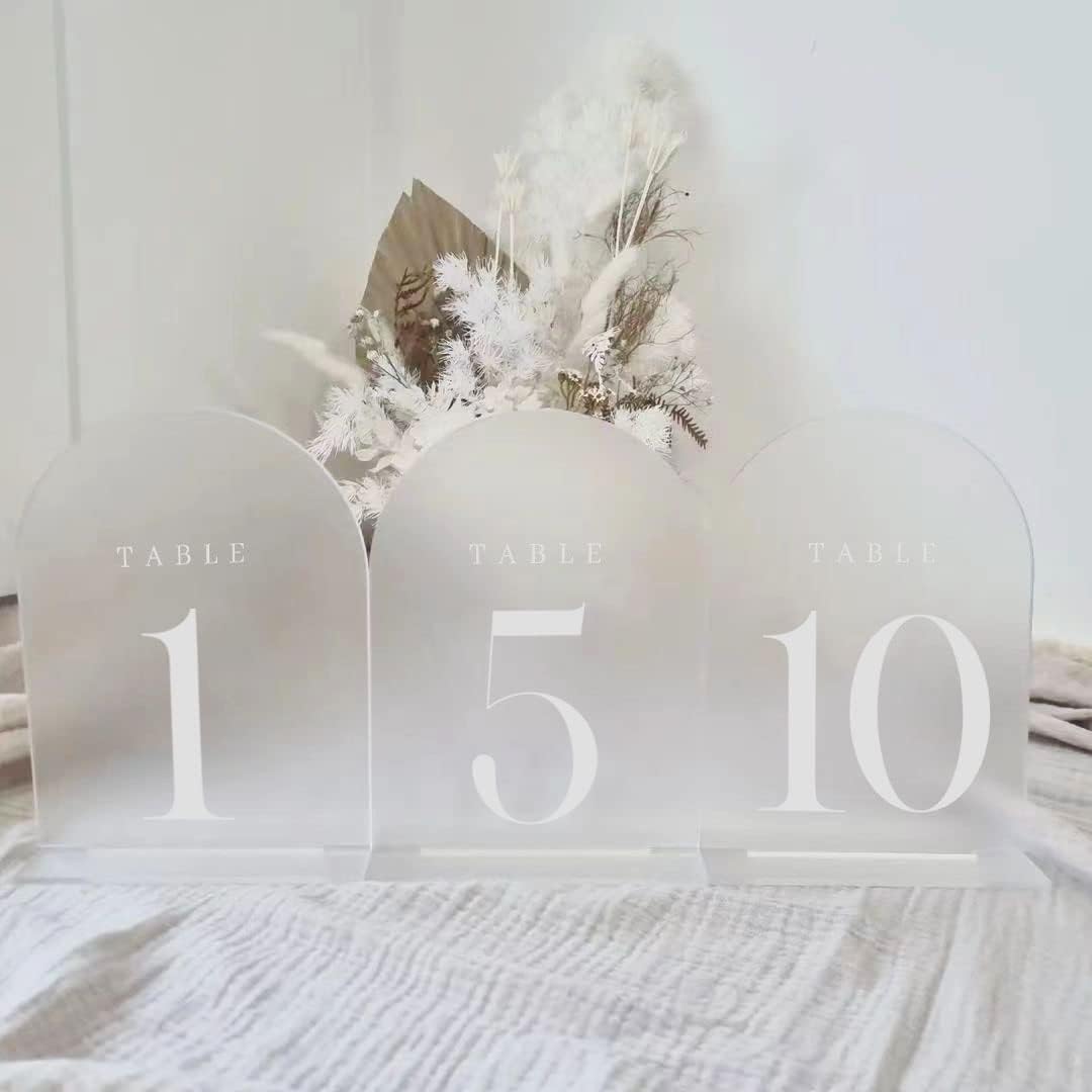 Frosted Arch Table Numbers 1-20 for Wedding, 20 Pack 5x7 Acrylic Signs With Holder, Perfect for Centerpiece Decoration