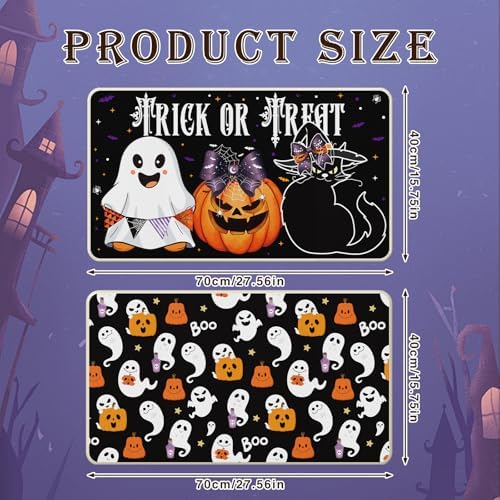 Halloween Door Mat Set of 2, Trick or Treat Doormat with Rubber