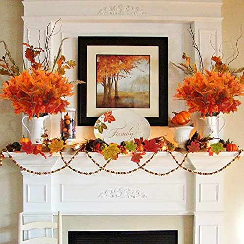 Uieke Artificial Maple Leaves Branch 4 Pcs 7 Forks Faux Fall Plants Stem with 100 Pcs Maple Décor Outdoor UV Resistant Greenery Shrubs Plants for Home Festival Autumn Thanksgiving Centerpieces Decor