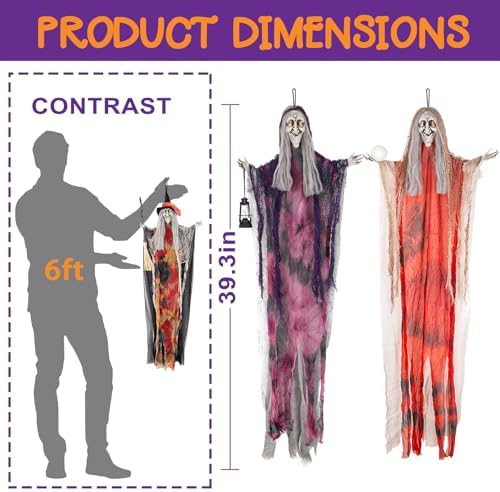 Halloween Hanging Witch Ghosts (3 Pack 35.4") with Bendable Arms