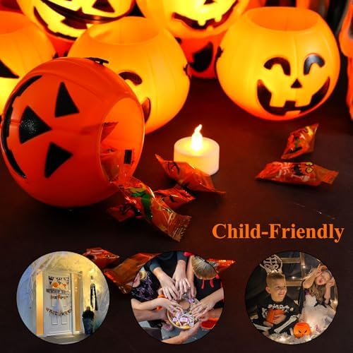 3 otters 8PCS Halloween Pumpkin Buckets, Mini Portable Pumpkin Buckets Trick or Treat Buckets for Party Birthday Halloween Family Gatherings