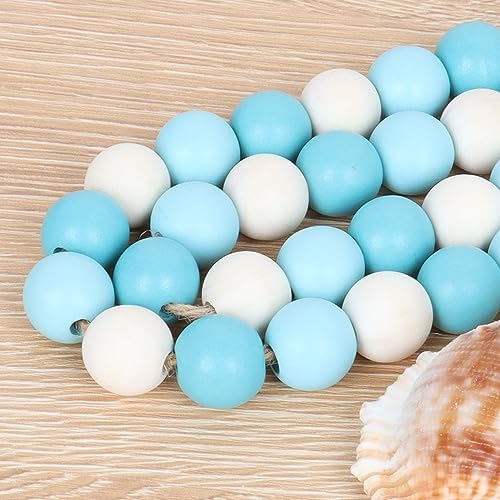 Meplait Wood Bead Garland, 39in Decorative Tassels Garland, Blue&Natural