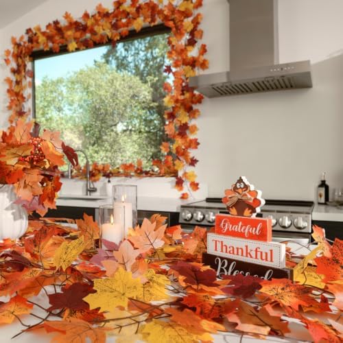 CQURE 10 Pack Fall Garland, Total 79Ft Artificial Autumn Maple Leaves Garland Hanging Vines, Thanksgiving Halloween Harvest Decor for Fireplace Mantle Table Indoor Outdoor