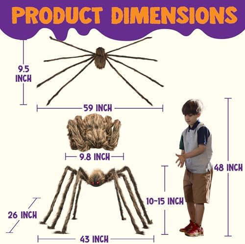 JOYIN 5ft Halloween Spider Outdoor Decorations, Scary Giant Large Spider Props for Halloween Outside Decor, Indoor Party Supplies and Yard Lawn Decoration, Brown