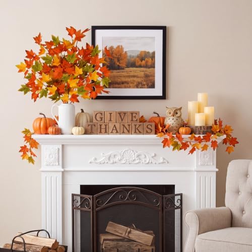 Sggvecsy 6 Pack Artificial Maple Leaves Branches Fall Greenery Stem Autumn Faux Fall Leaves Silk Faux Plants for Vase Indoor Outdoor Home Festival Table Centerpieces Thanksgiving Decoration
