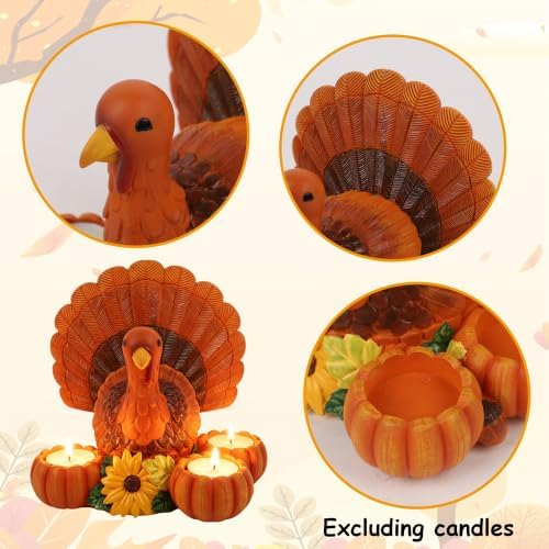 Thanksgiving Turkey Candle Holders, Turkey tealight Ornaments, Autumn Pumpkin Candle Holders, Indoor Thanksgiving Table Decorations, Resin Turkey Candle Holders