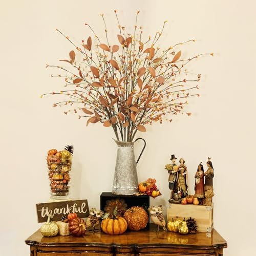 8 PCS Fall Stems, 29.5 Inch Fall Leave Stems with Autumn Berry
