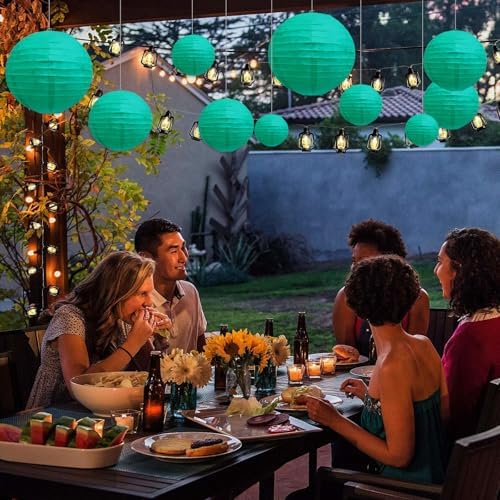 20Pcs Blue Green Paper Lanterns for Parties, 4” 6” 8” 10” 12” Chinese Asian Hanging Round Paper Lanterns for Birthday Wedding Halloween Christmas Home Decor Party Decor