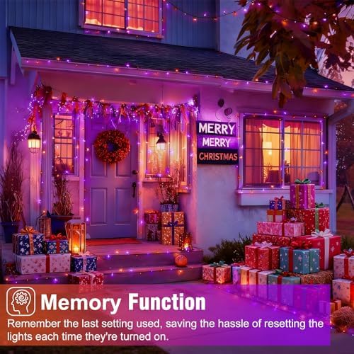 Orange and Purple Halloween Lights, 66FT 200 LED Outdoor String Lights
