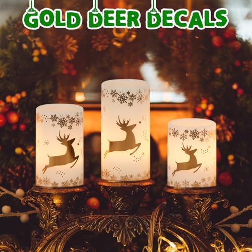 GenSwin Christmas Flameless LED Candles Battery Operated Timer Gold Deer