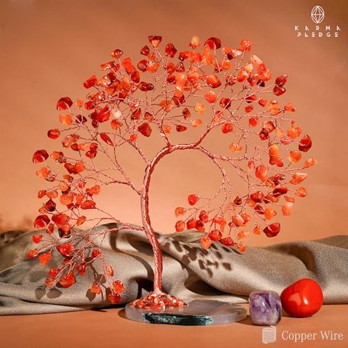 KARMAPLEDGE Crystal Tree of Life for Home, Office, Room, Wall Decor to Bring Money & Good Luck, Handmade Carnelian