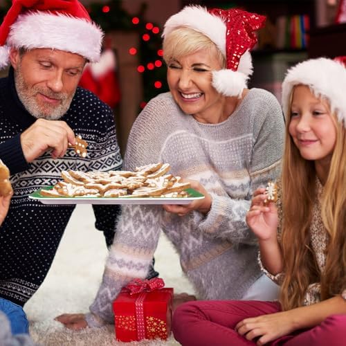 JarThenaAMCS 3Pcs Christmas Serving Trays Reusable Serving Dishes Red Green Gingerbread Man Platter for Xmas Party Sharing Snacks Fruits Dessert, 13 x 10 Inch