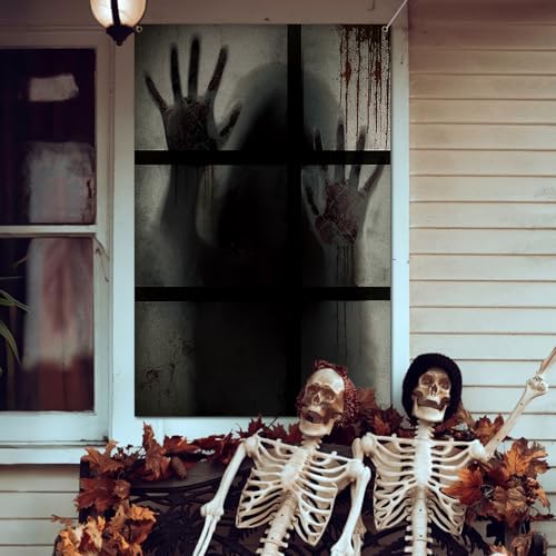 DoubleFill 3 Pcs Halloween Window Door Covers Set Scary Ghost Curtain