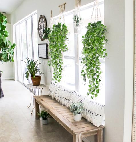 RECUTMS Artificial Hanging Plant Faux Ivy Vine with White UV Resistant Leaf