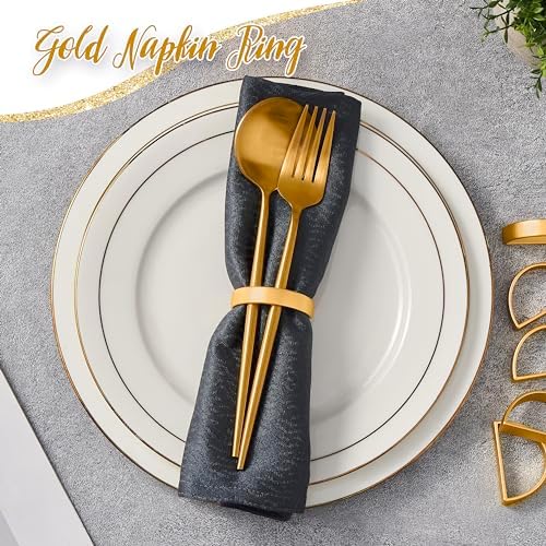 APTWOW 20PCS Gold Napkin Rings, Fall Thanksgiving Christmas Table Decor