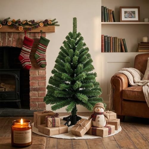 3FT Small Christmas Tree – Premium Mini Xmas Artificial Trees for Home, Tabletop, Office, Apartment, Indoor Holiday Decorations, Easy-Assembly Metal Hinges & Foldable Base (Dark Green)