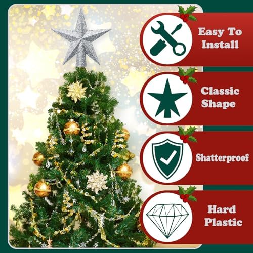 SUNEZLGO Mini Christmas Tree Topper, 3.35 Inch Small Star Treetop, Small Christmas Tree Top, Mini Christmas Tree Ornaments, Ornaments for Tree, Tree Star for Xmas Holiday Party Home Decoration